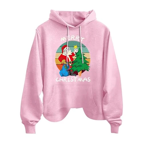 Rag Doll Christmas Costume Women Womens Long Hoodies Merry Christmas Santa Print Women's Fashion Casual Long Sleeve Tops with Pockets Hoodie Sweatshirt Womens Clothing Sale Clearance Uk