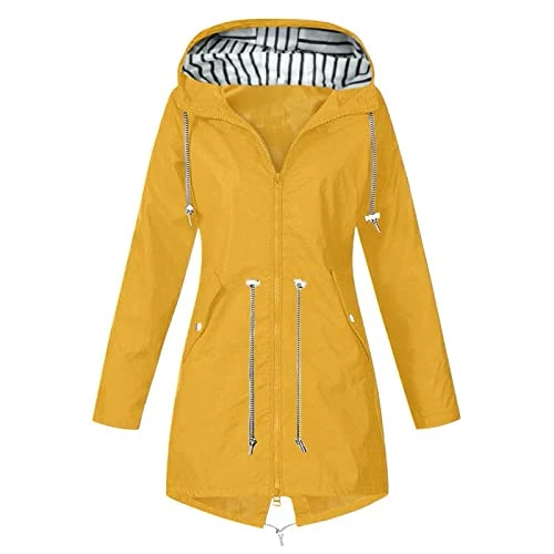 Rain Jackets for Women Womens Waterproof Rain Coats Women Solid Color Hooded Jackets with Pockets Zi