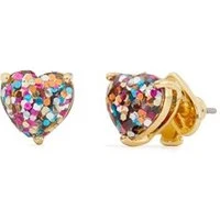 Rainbow Glitter Heart Earrings - Gold