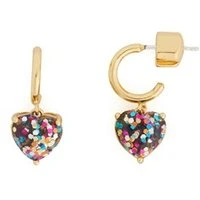 Rainbow Glitter Heart Huggie Earrings - Gold