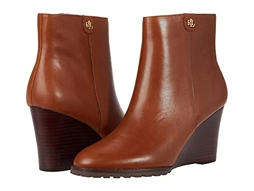 Ralph by Ralph Lauren Women's Shaley Calfskin Wedge Bootie Ankle Boot, Deep Saddle Tan, 4 UK