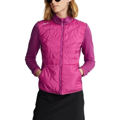 Ralph Lauren RLX Women's Golf Hybrid Coolwool Full Zip Performance Jacket Small S, Bright Pink, S