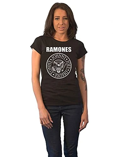 Ramones Women's Seal Skinny Short Sleeve T-Shirt, Black, Size 14 (Manufacturer Size:X-Large)