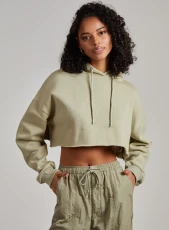 Raw Hem Cropped Hoodie  - S  - Sage