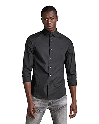 RAW Men's Dressed Super Slim Shirt Shirts, Black (dk black D17026-C271-6484), M