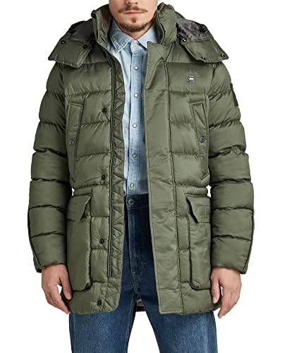 RAW Men's G-Whistler Padded Hooded Parka, Green (lt hunter D20102-D199-8165), XS