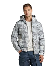 RAW Men's Meefic Squared Quilted Hooded Jacket, Multicolour (cool grey woodland camo D20126-C441-D436), XS