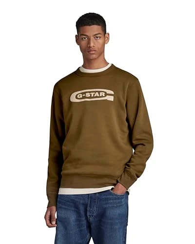 RAW Men's Old School Logo Sweater, Green (dark olive D23894-C235-C744), XL