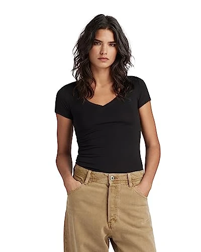 RAW Women's Base V-Neck Cap Sleeve T-Shirt, Black (black D07211-3310-990), S