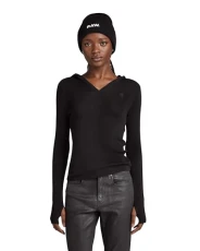 RAW Women's Hooded Slim Knitted Sweater, Black (dk black D23928-B692-6484), L RAW Women's Hooded Slim Knitted Sweater, Black (dk black D23928-B692-6484), L