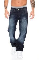 RC-2091 Men's Jeans Denim Blue Straight Cut Straight Leg, blue, 38 W/34 L