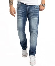 RC-2091 Men's Jeans Denim Blue Straight Cut Straight Leg, Blue - Rc-2358, 34 W/34 L