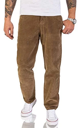 RC-2156 Men's Corduroy Trousers Regular Fit Chino Trousers, dark beige, 34 W/30 L