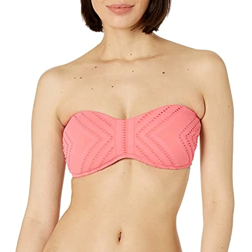REACTION Women's Bandeau Hipster Bikini Swimsuit Top, Watermelon//Upon The Shore, X-Large