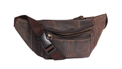 Real Leather Waist Bum Bag Slim Travel Money Pouch Pack Barcelona (Oil Brown)
