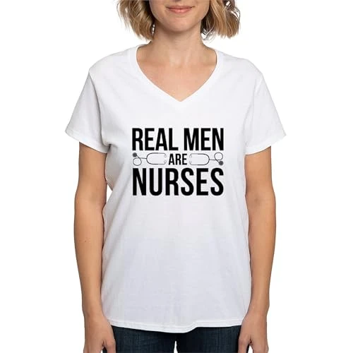 Real Men are Nurses Women's V Neck T Shirt Womens Cotton V-Neck T-shirt White