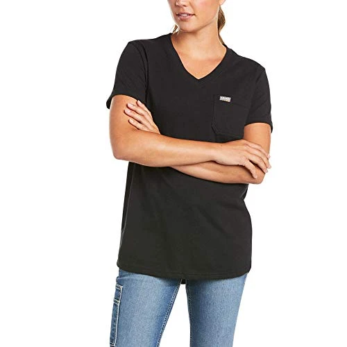 Rebar Cotton Strong V-Neck Top, Black, Medium