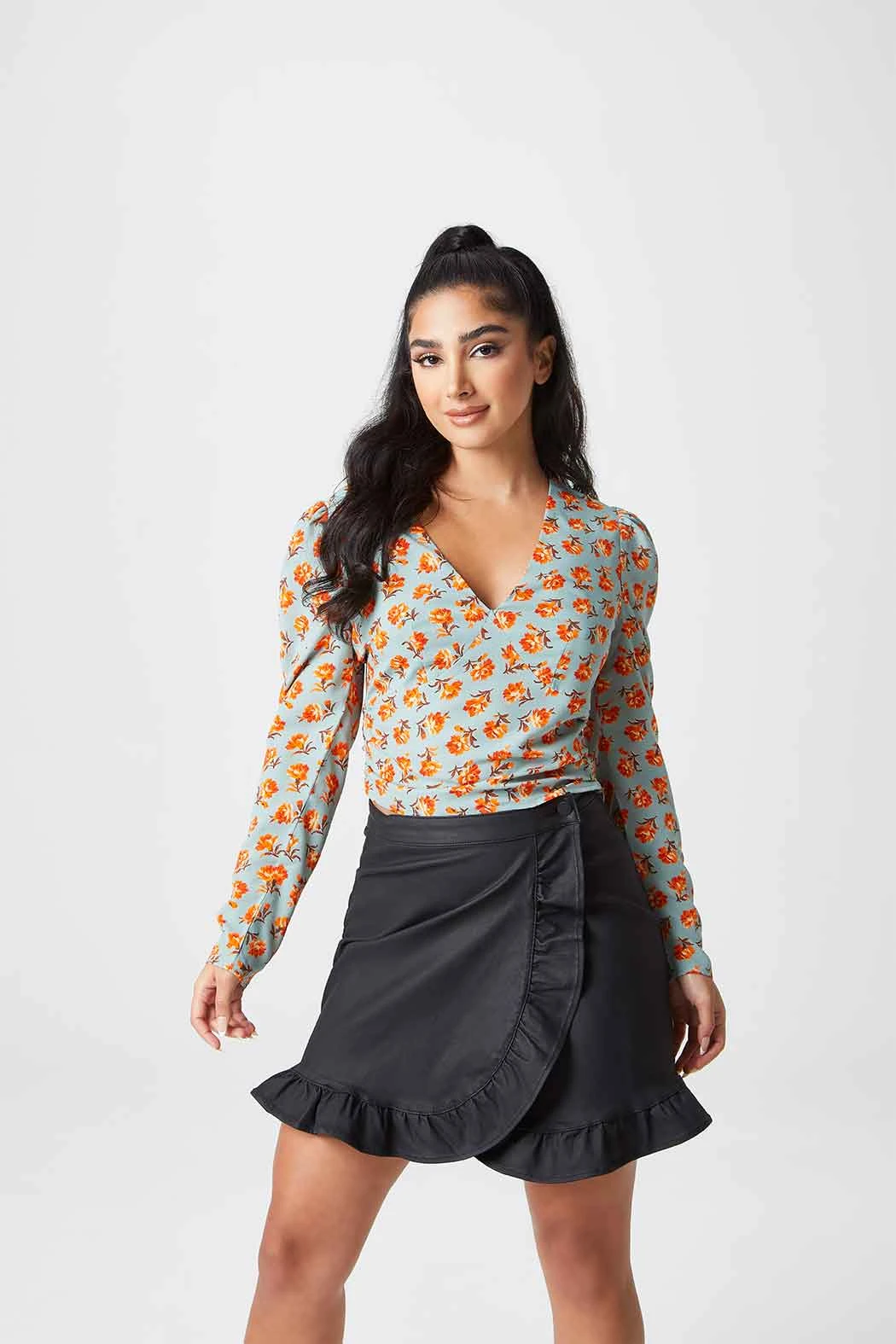 Rebecca Coated Frill Skirt Black /