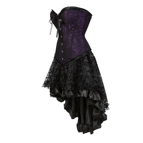 Rec Dress for Women Gothic Corset Dress Strapless Bustier Lingerie Ruffle Hem Skirts Costumes Gowns Women Formal (Purple, XXL)