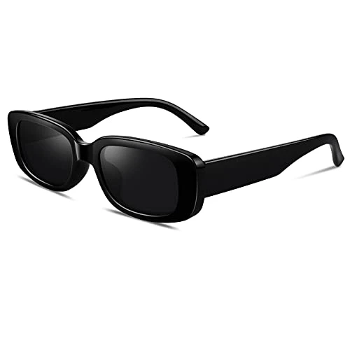 Rectangle Sunglasses for Women Polarized Square Retro Vintage 90s Trendy Fashion UV400 Black Grey