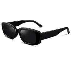 Rectangle Sunglasses for Women Polarized Square Retro Vintage 90s Trendy Fashion UV400 Black Grey