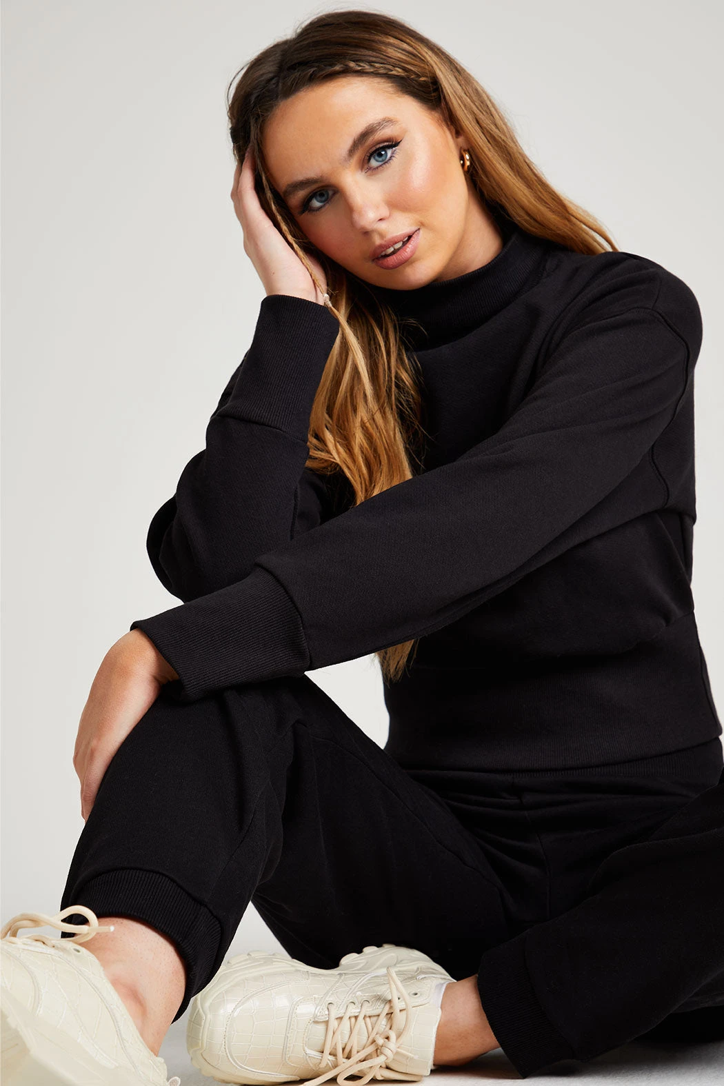 Recycled Amerie Black Waist Detail High Neck Sweater /