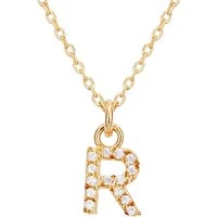 Recycled Gold Letter Crystal Necklace - Letter R