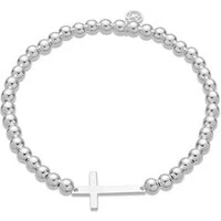 Recycled Silver Beaded Cross Bracelet - One Size