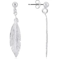 Recycled Silver Feather Drop Earrings - Silver