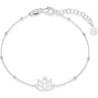 Recycled Silver Lotus Flower Beaded Bracelet - 17cm