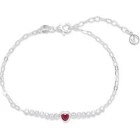 Recycled Silver Red Heart Bracelet - 16cm