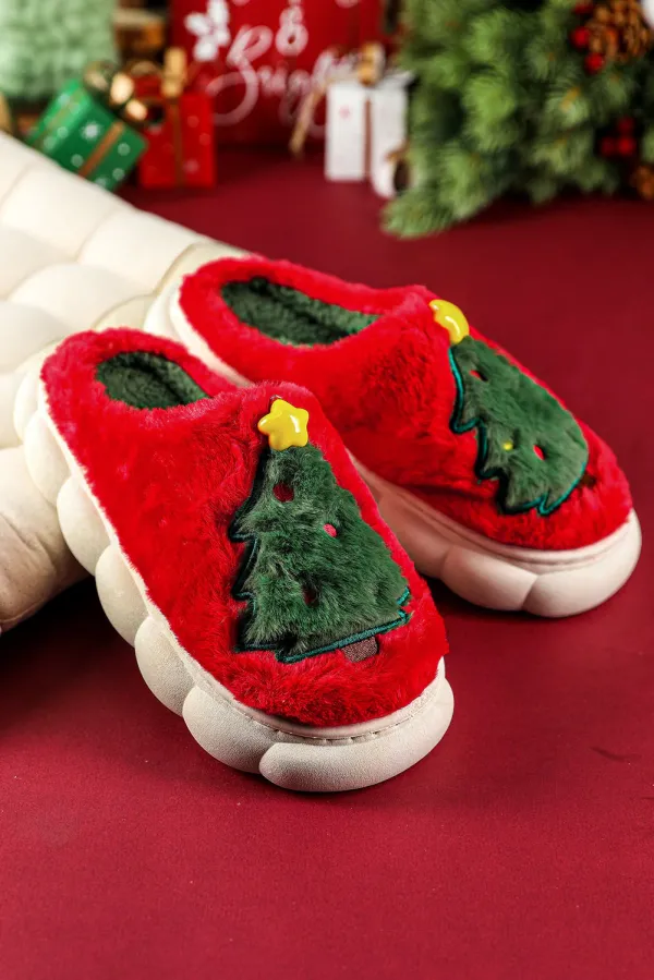 Red Christmas Tree Slippers - Red / 42