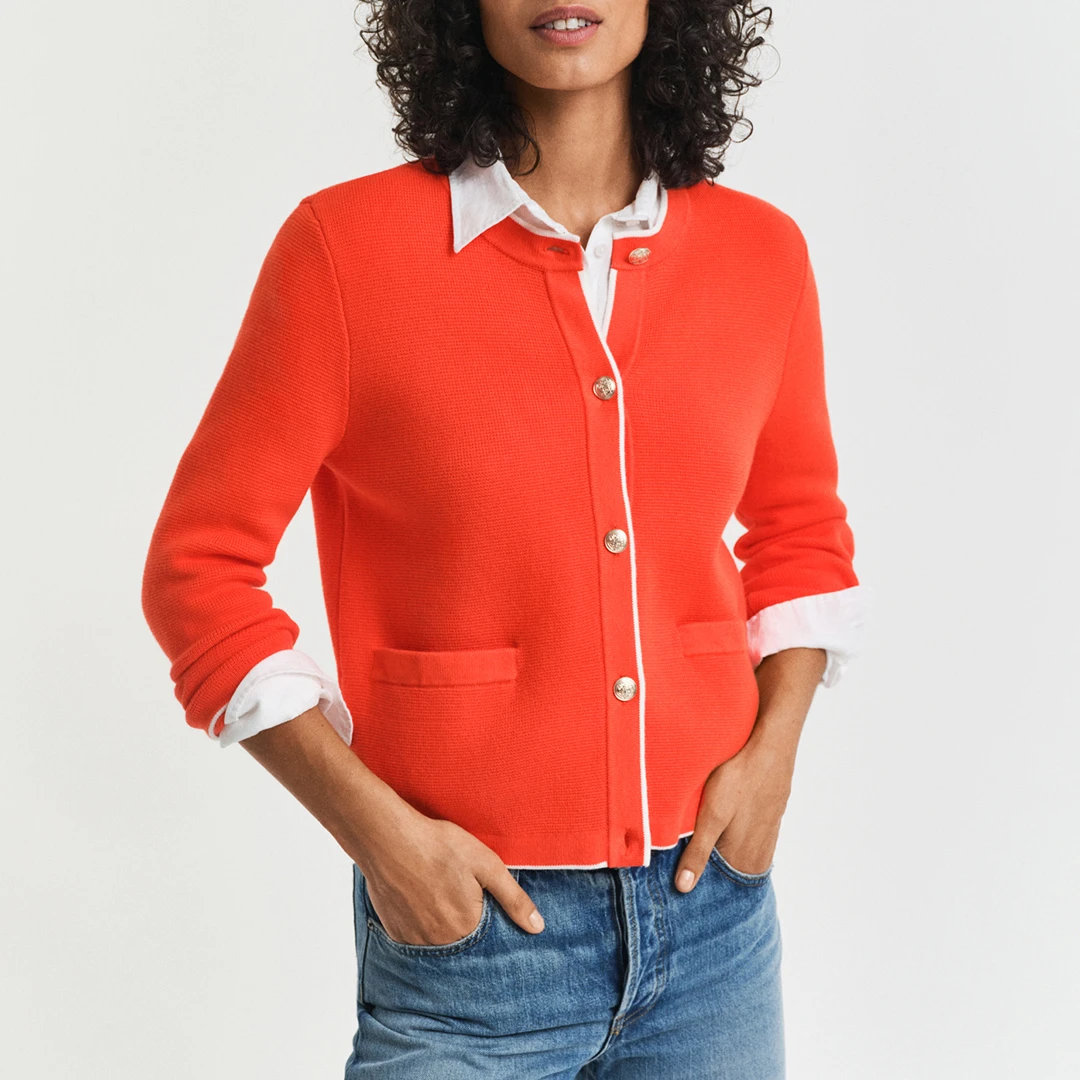 Red Contrast Knit Cotton Jacket