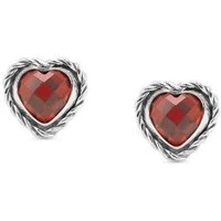 Red CZ Silver Heart Earrings