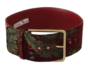 Red Embroidered Leather Gold Logo Metal Buckle Belt 70 cm / 28 Inches Red Embroidered Leather Gold Logo Metal Buckle Belt 70 cm / 28 Inches