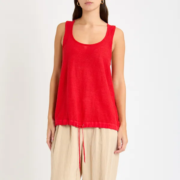 Red Knitted Linen Tank - Red