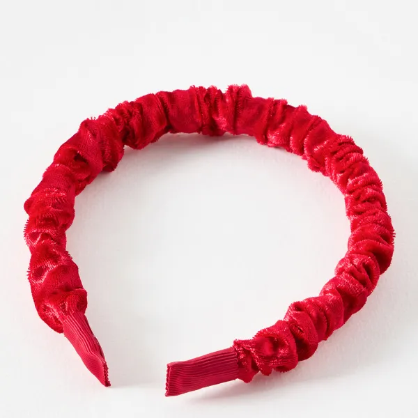 Red Lois Ruched Velvet Headband
