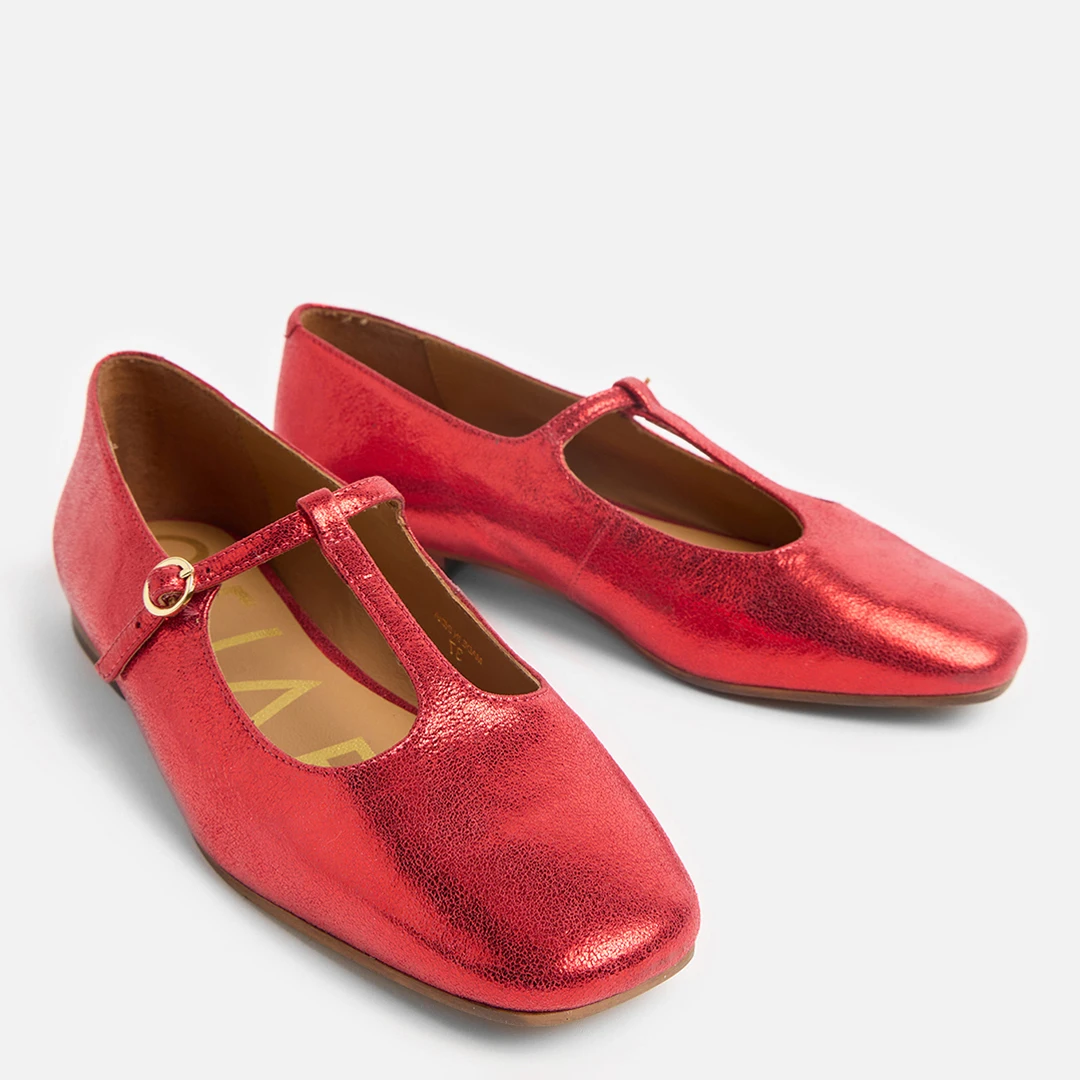 Red Metallic T Bar Mary Jane