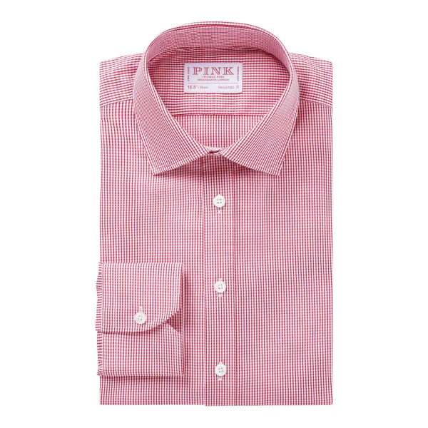 Red Micro Check Tailored Fit Cotton Shirt - Red