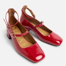 Red Patent Ankle Strap Block Heel Mary Jane