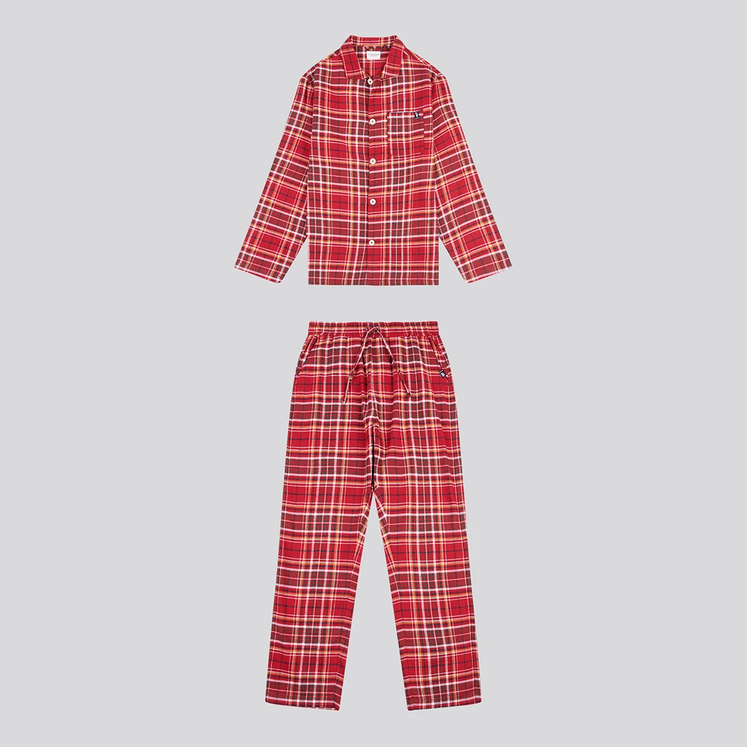 Red Plaid Flannel Cotton Pyjama Set