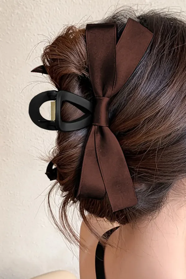 Red Ribbon Bow Decor Hair Clip - Brown / ONE SIZE / plastic