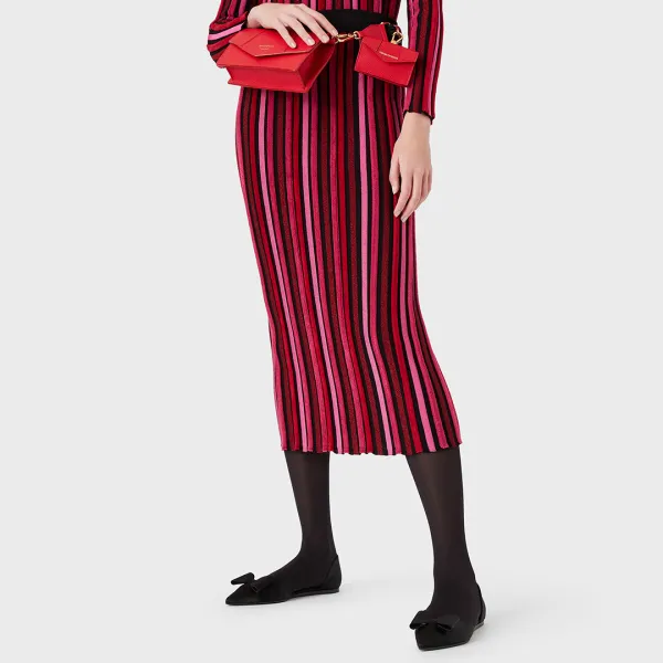 Red Stripe Midi Skirt - Red