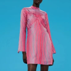 Red Tangle Stripe Silk Mix Dress ulti