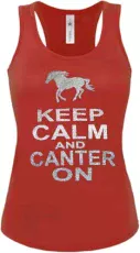 Red Tank top with Silver Glitter Print L 36/37" (12)'Keep Calm and Canter ON'