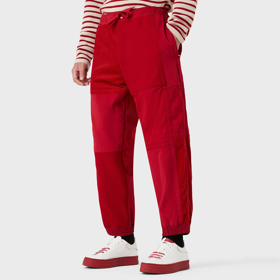 Red Textured Cotton Trousers