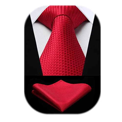 Red Tie Wedding Classic Ties for Men Elegant Business Graduation Tie and Pocket Square Set Formal Pa