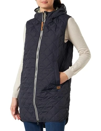 REPLAY Women's Long quilted vest with Hood made from recycled polyester, darkblue, 42