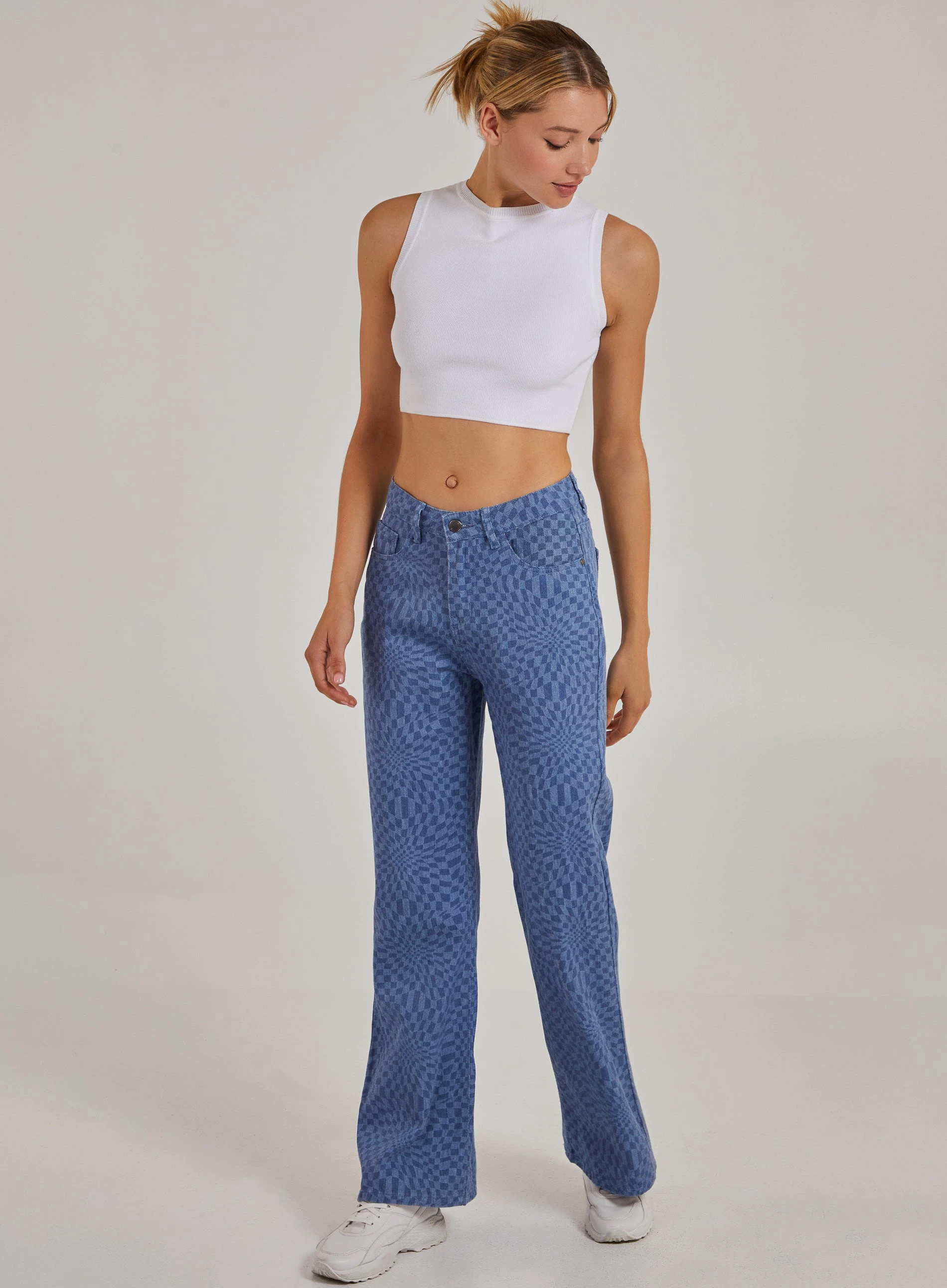 Retro Checkered Jeans  - 14  - DENIM