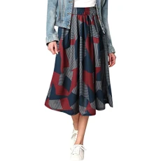 Retro Fashionable Women's A Line Comfortable Casual Skirt Printed Midi Long Skirts Comfortable Casual Skirt Elastic Waist Women's Skirt High Waist Elegant Long Light Long Slim Leisure Skirt, black, L
